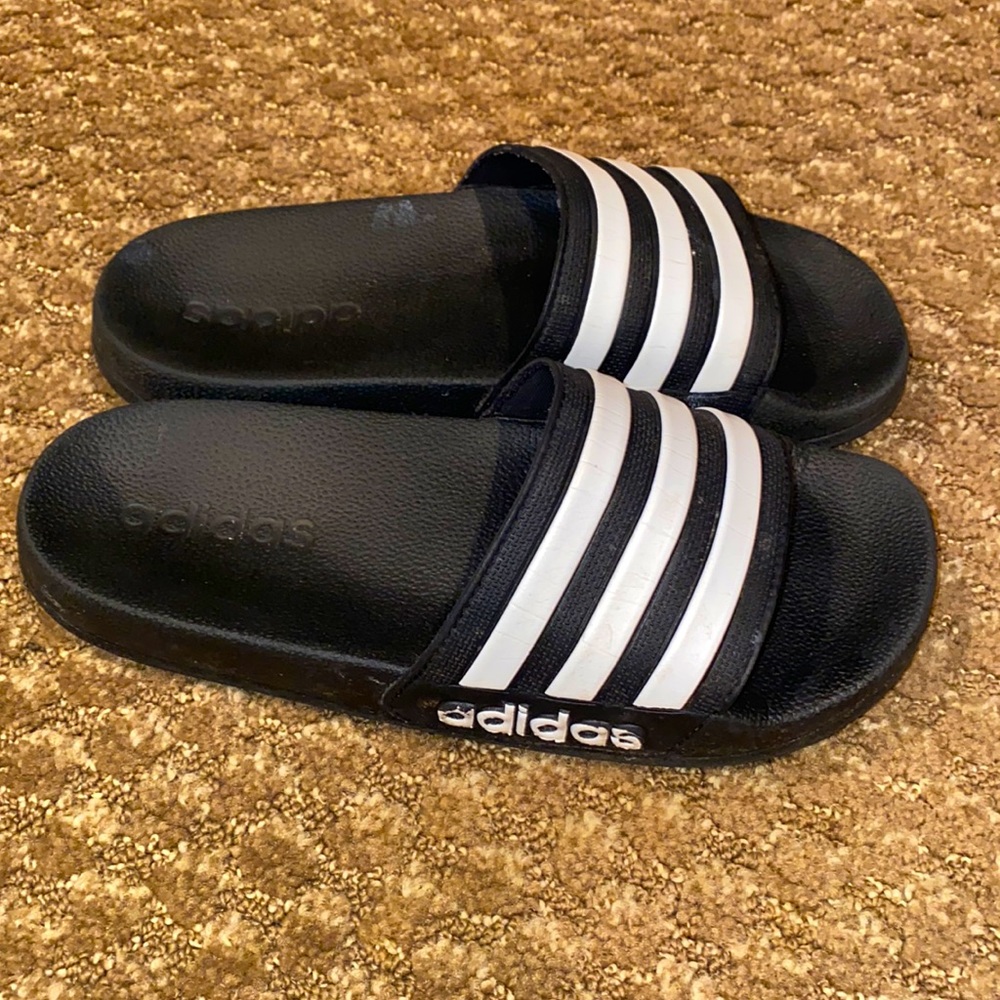 adidas Black and White Kids Slide Sandals